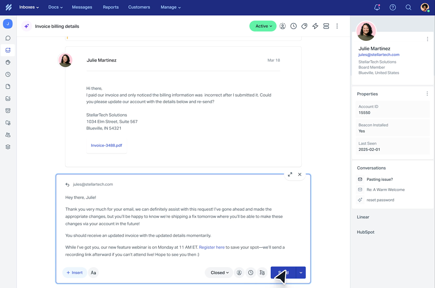 Screenshot of Help Scout's mailbox.
