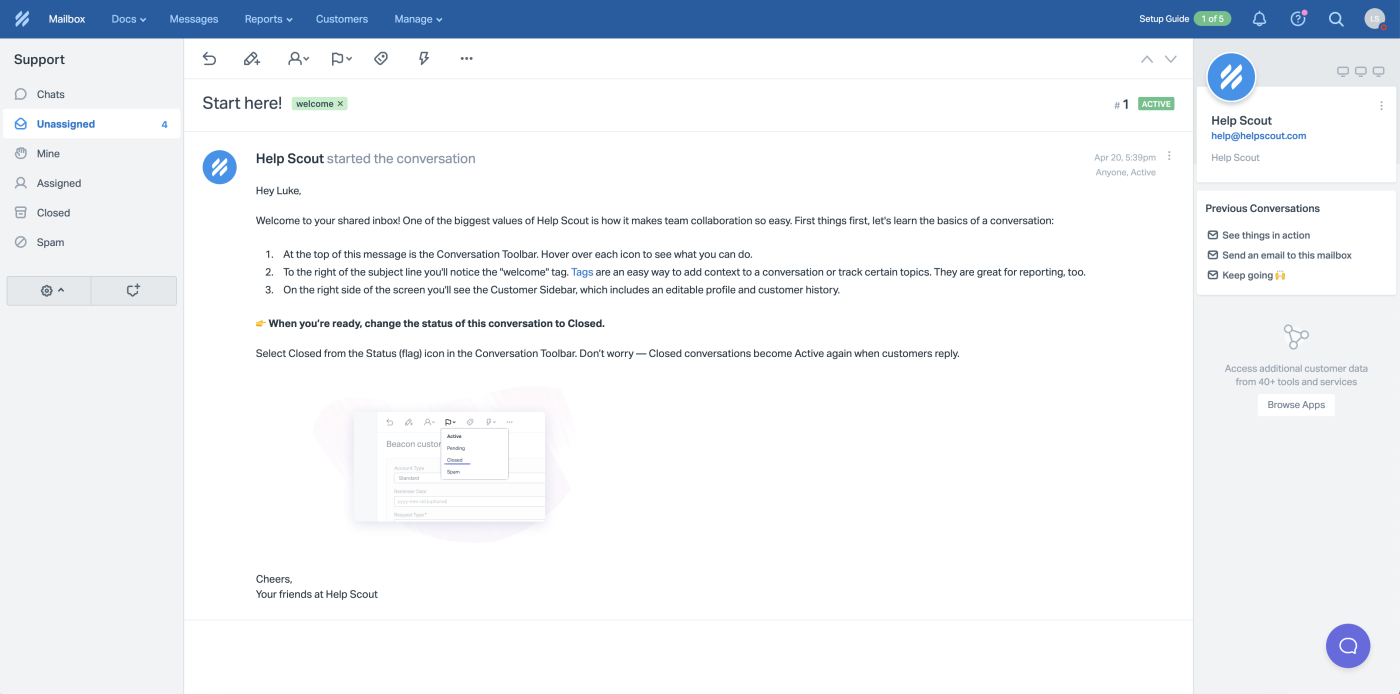 Screenshot of Help Scout's mailbox.