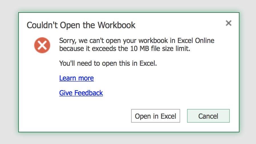 Excel Online file limitation