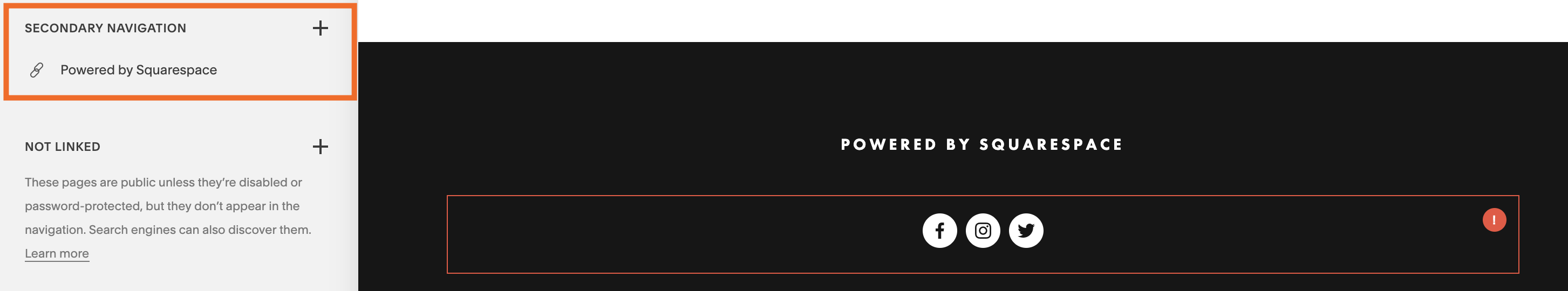 Squarespace navigation editor