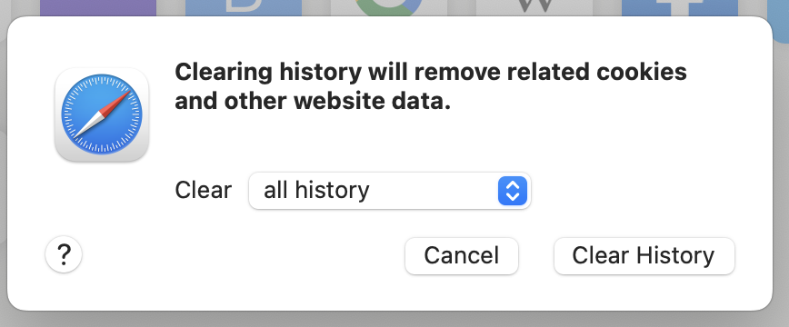 Clear history pop-up window from a Safari browser. 