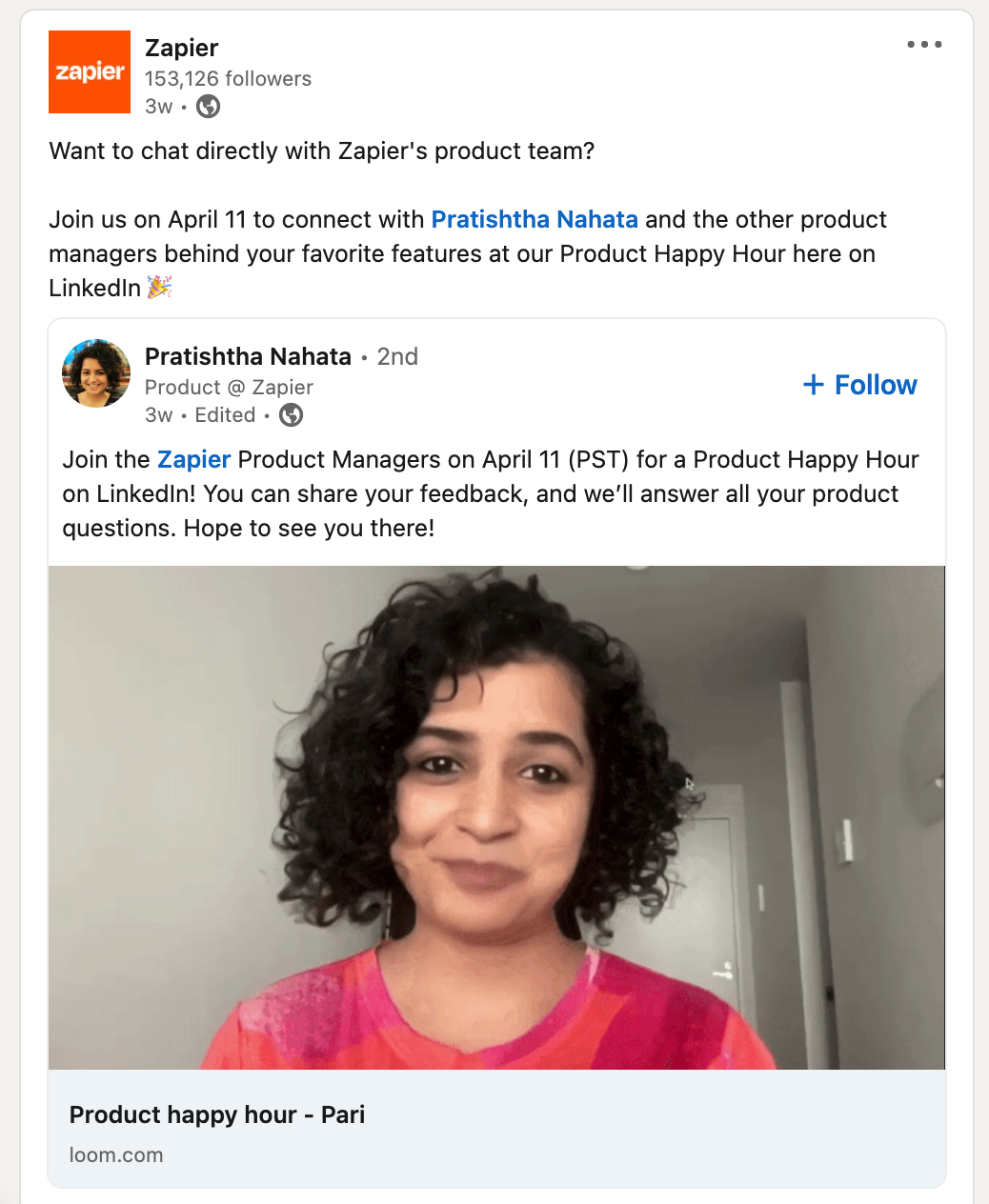 A LinkedIn post from Zapier