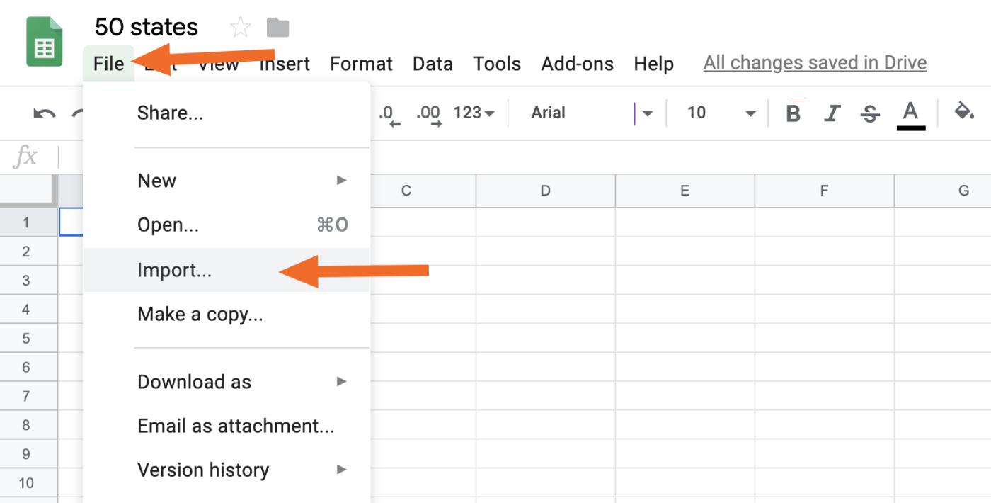What type of file can be imported into Google Sheets?