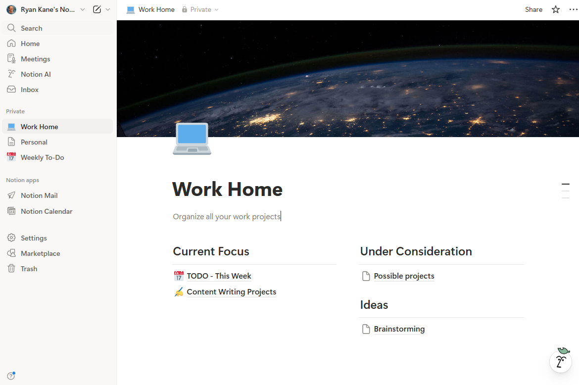 A basic page in Notion