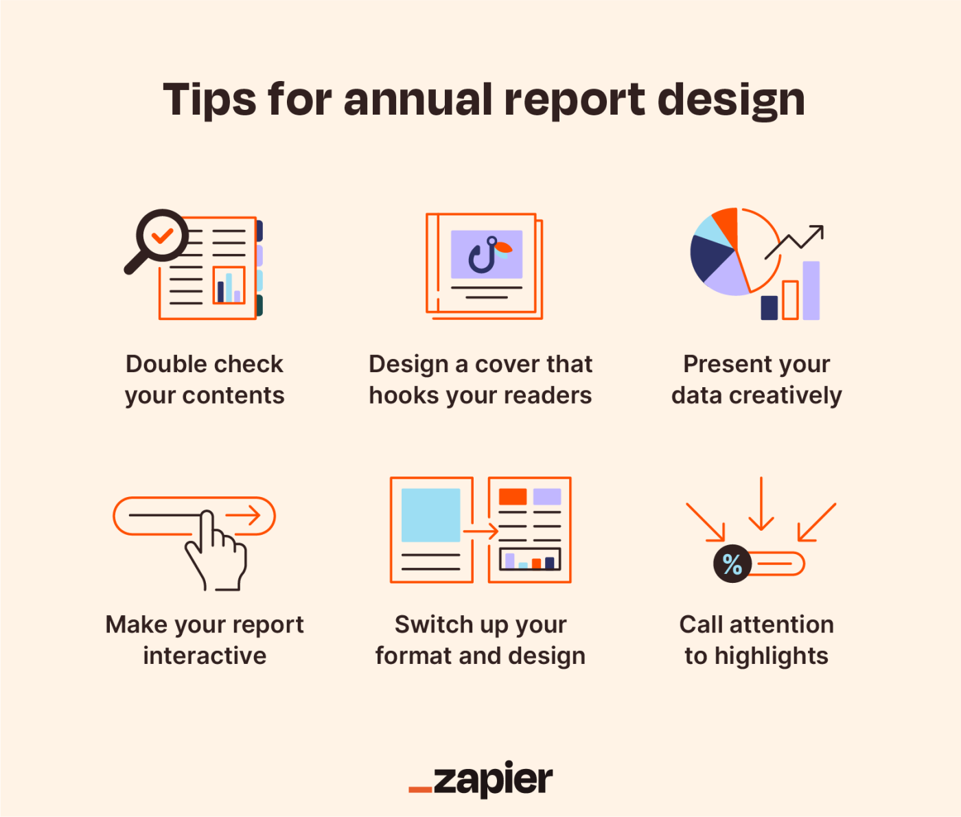  Six illustrated tips for annual report design to help users captivate and impress their readers