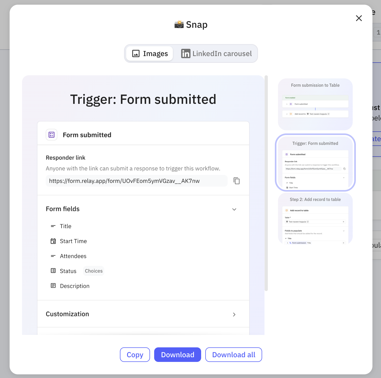 Workflow screenshots in Relay