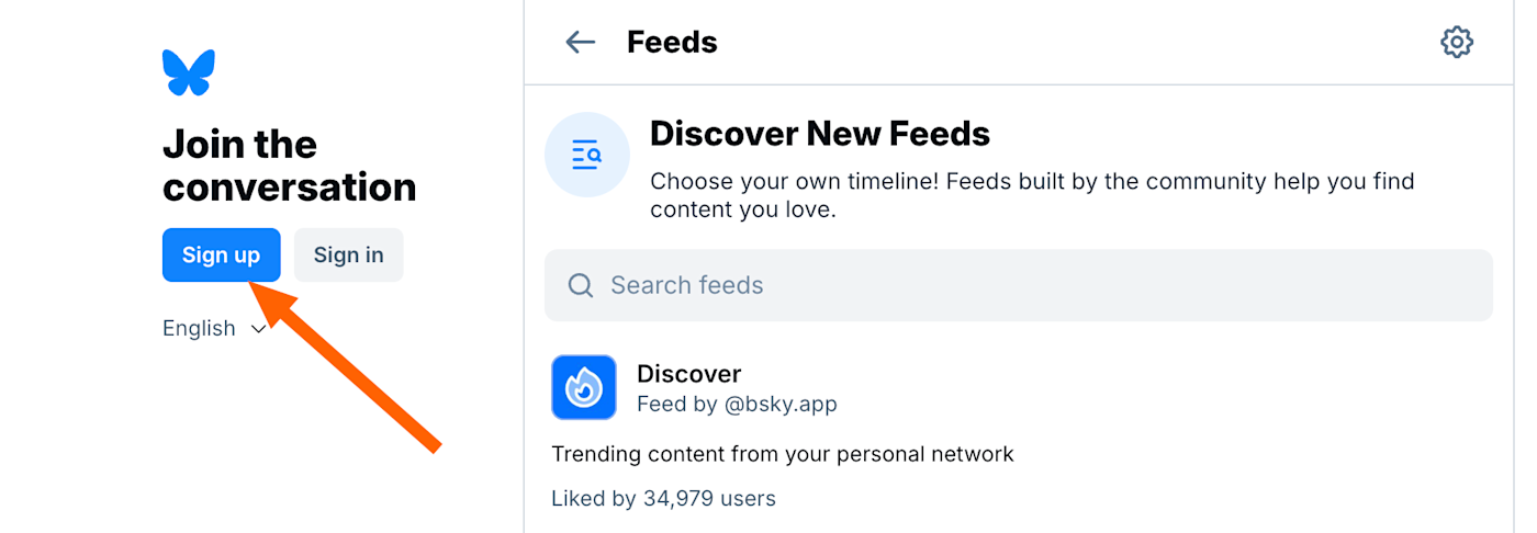 The signup button on Bluesky