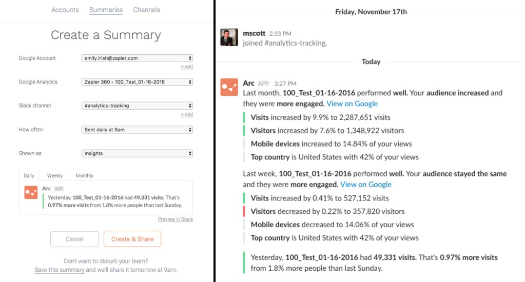 Arc Slack app summary