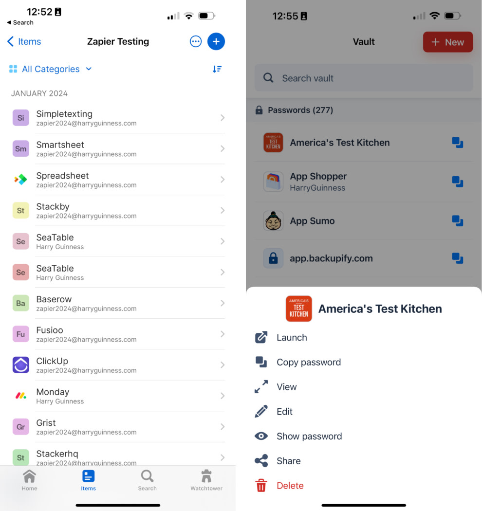 The LastPass and 1Password mobile apps