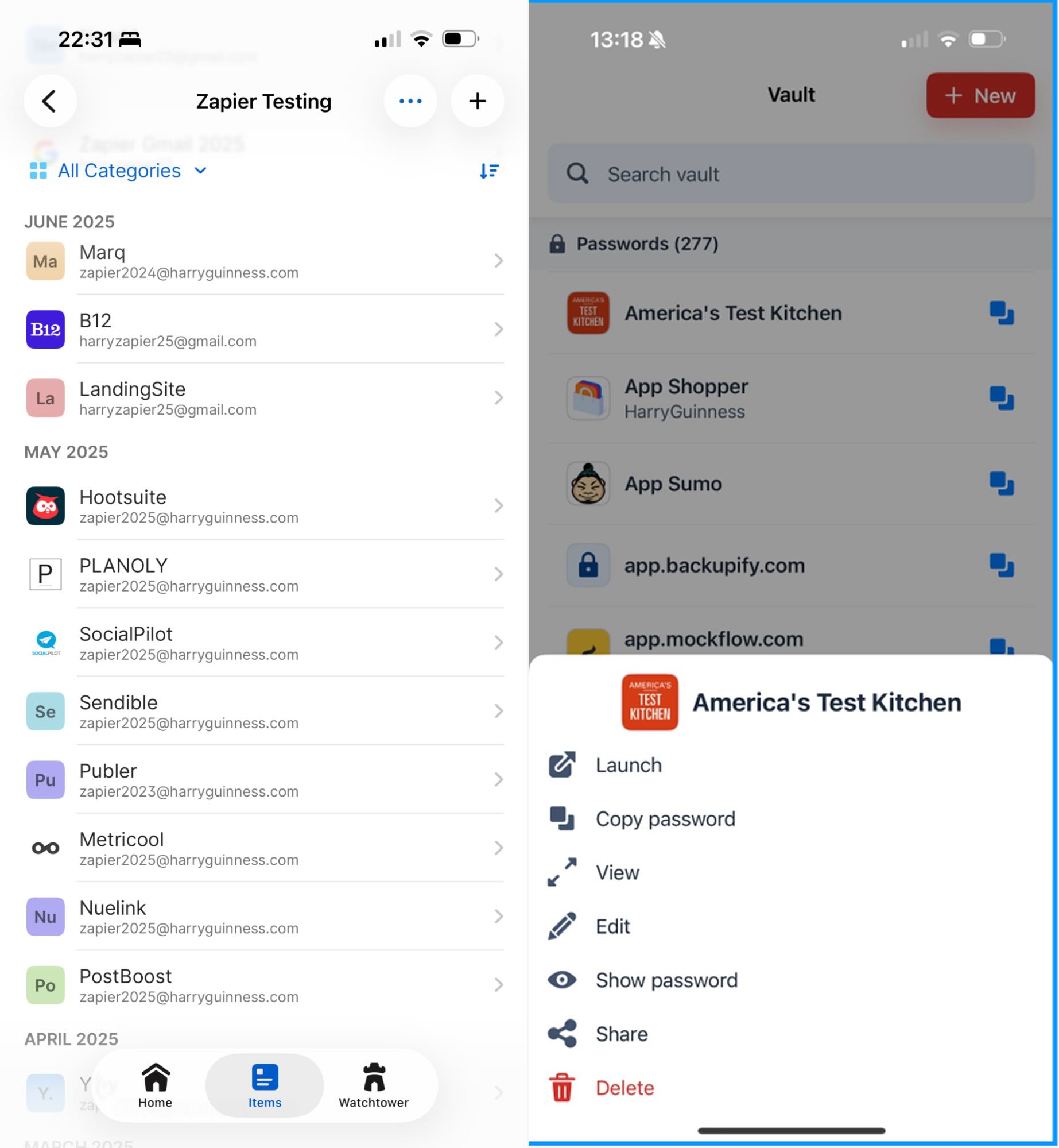 The LastPass and 1Password mobile apps