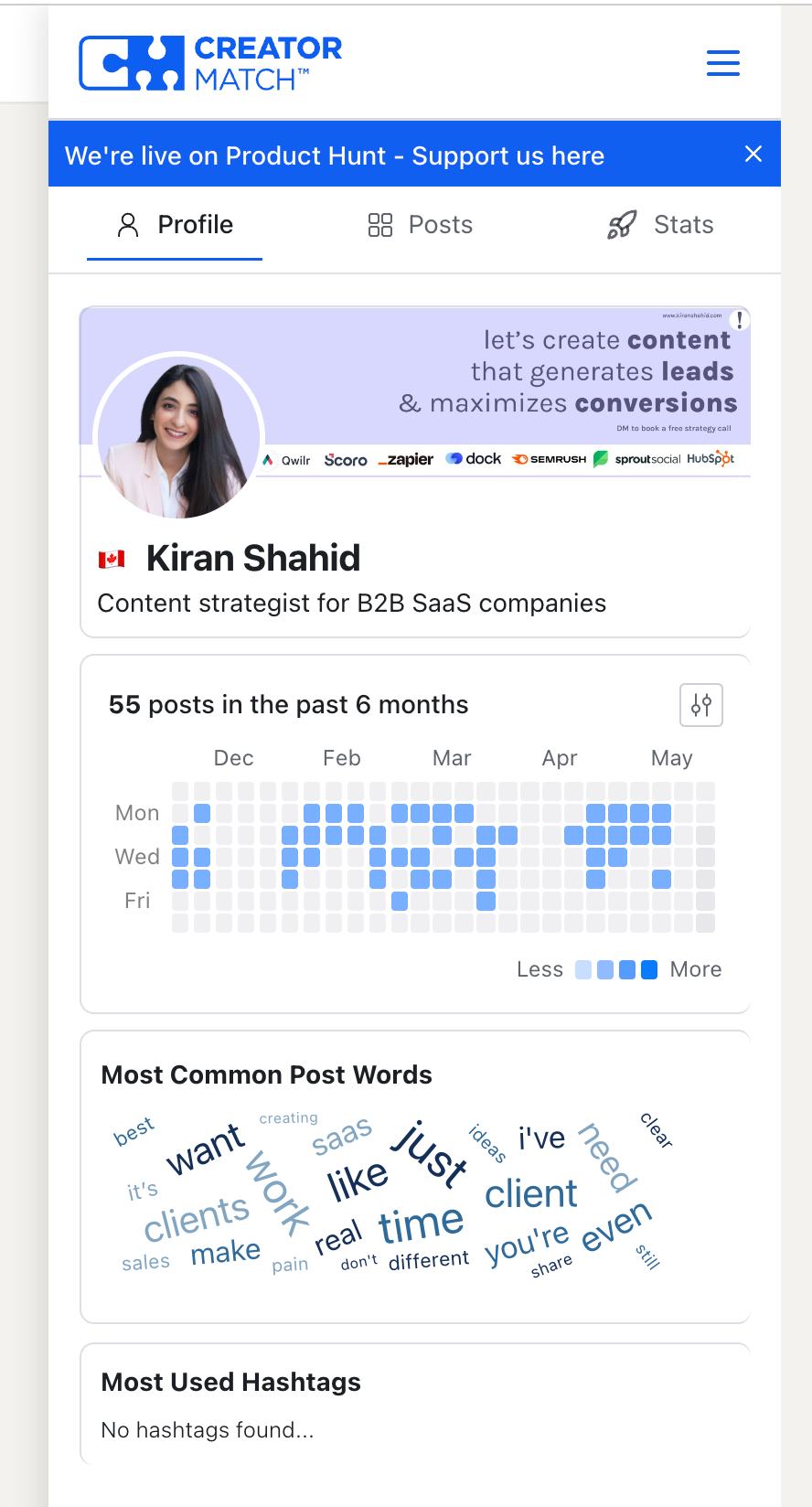 Kiran Shahid's profile in CreatorMatch. 