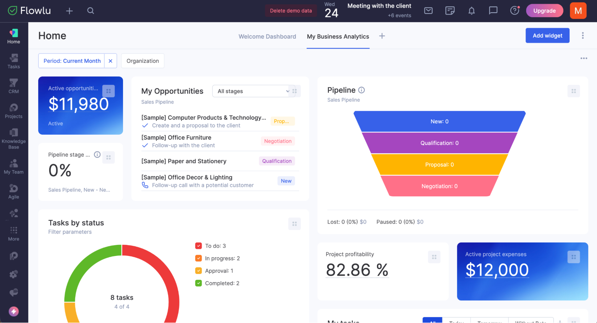 Flowlu, our pick for the best all-in-one CRM software for service-based small businesses
