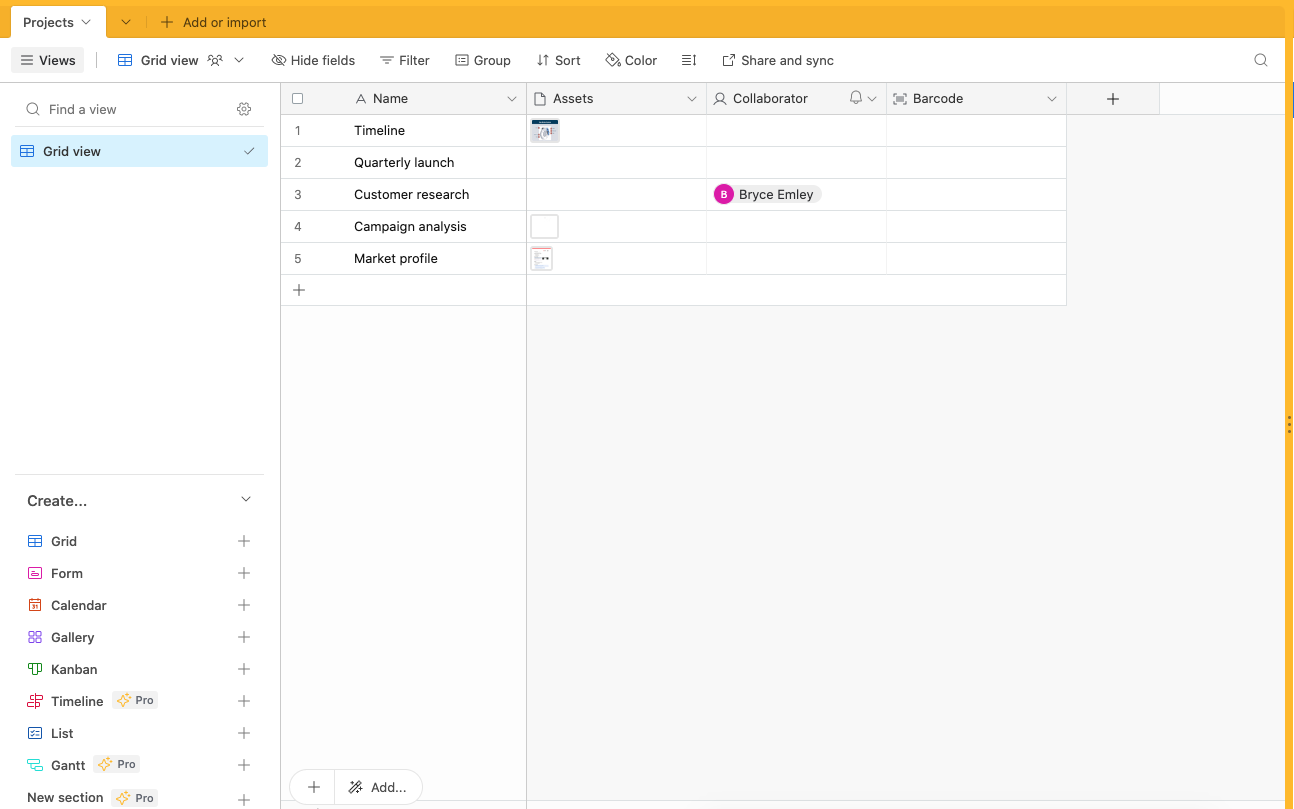 Screenshot of Airtable's dashboard.