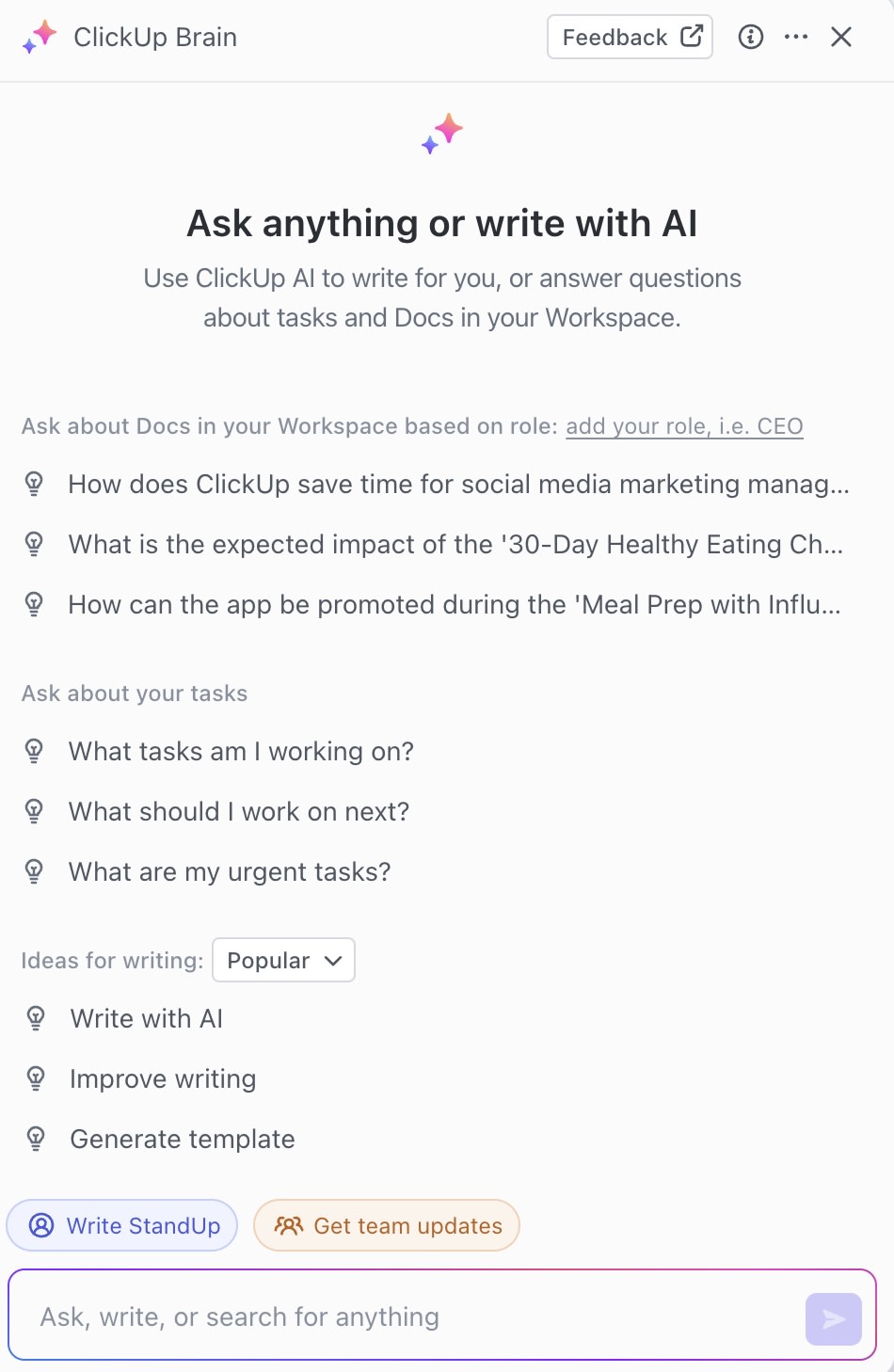 Asana vs. ClickUp: the AI assistant feature in ClickUp