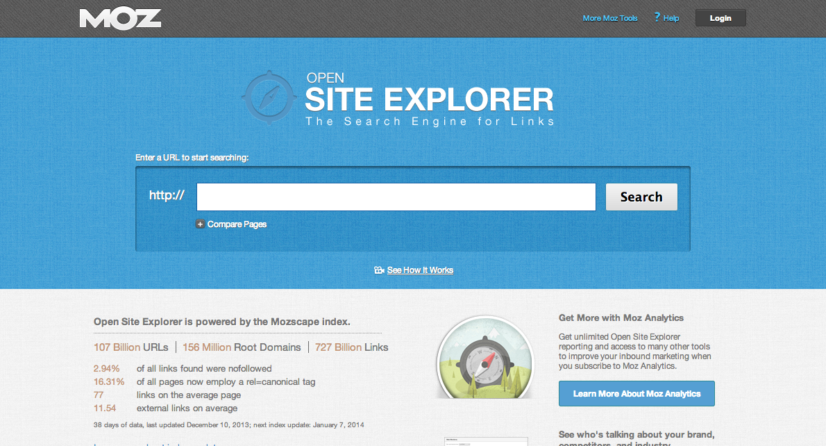 Open Site Explorer is a tool from Moz SEO that gives you quick access to social sharing and backlink data.