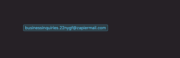 The custom Zapier email address copied into a blank text document. 