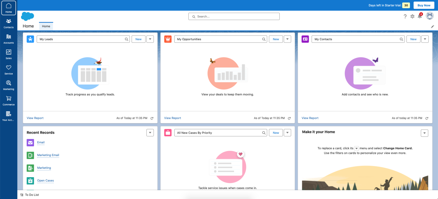 Screenshot of Salesforce's home dashboard