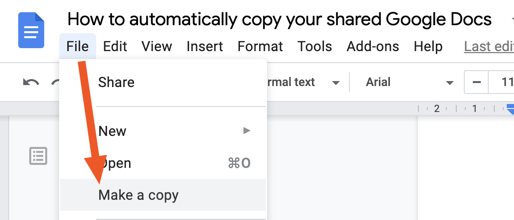 Clicking File > Make a copy in Google Docs