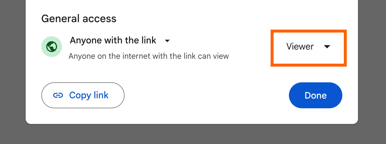 Giving anyone with the link "Viewer" permissions in a Google Doc