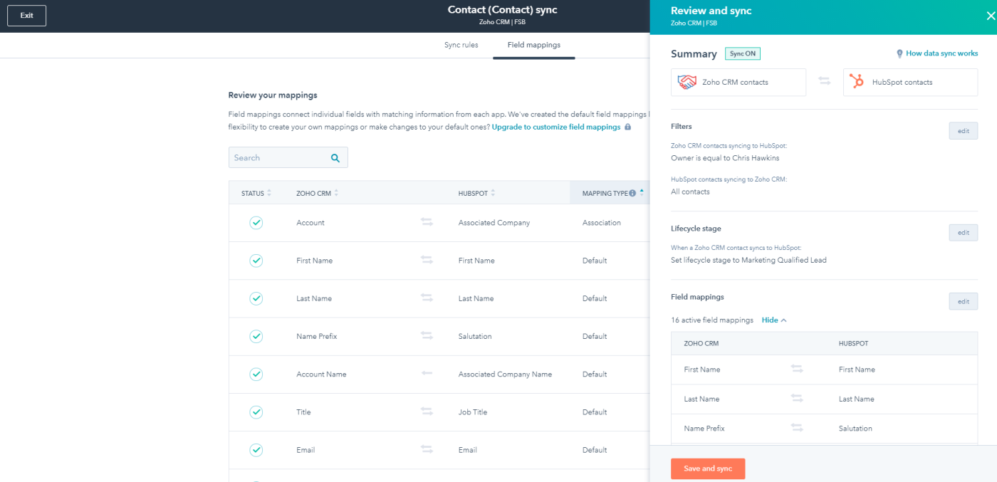 HubSpot dashboard