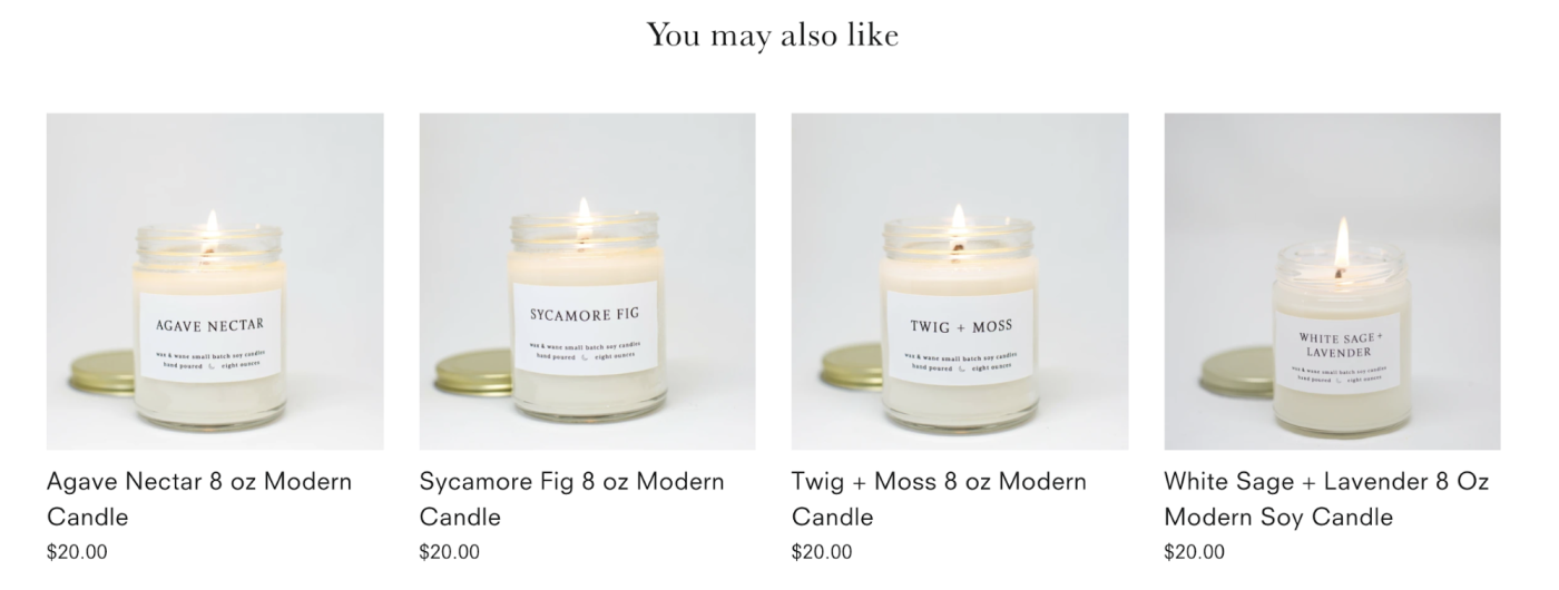 Four candles with prices under the heading "You may also like"