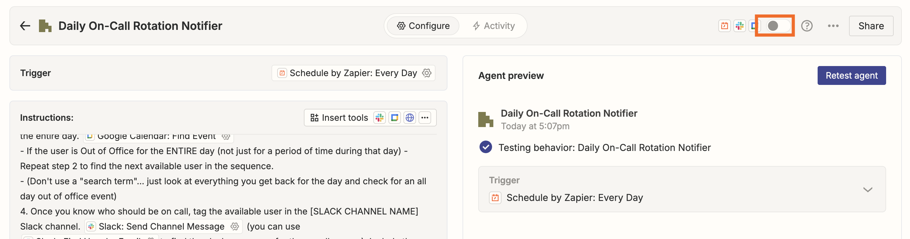 Screenshot of publish button