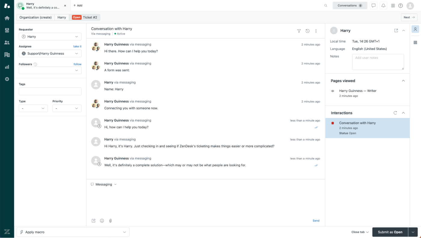 Zendesk, our pick for the best live chat app with a full-featured service suite