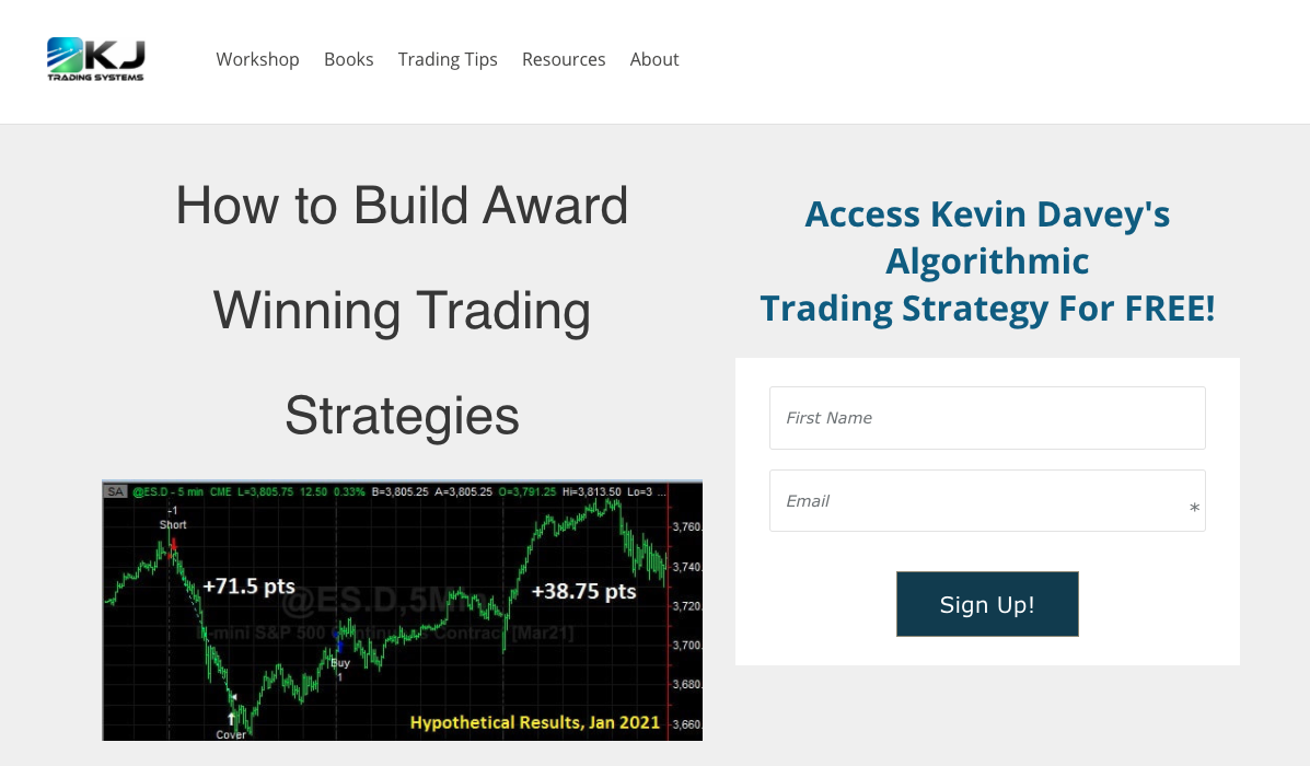 The homepage for KJ Trading Systems
