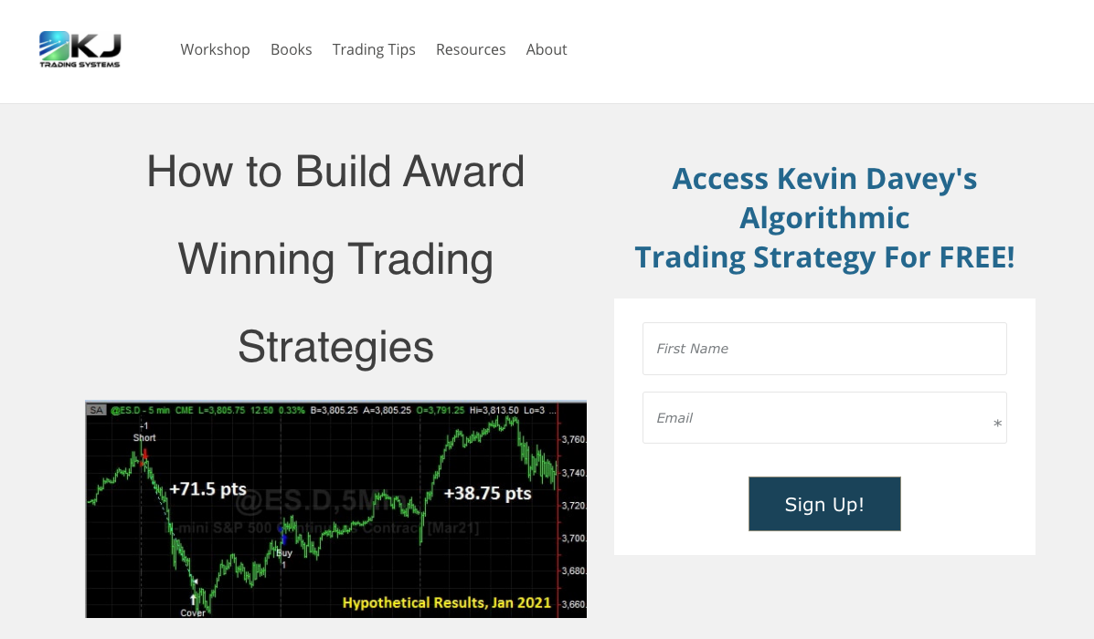 The homepage for KJ Trading Systems