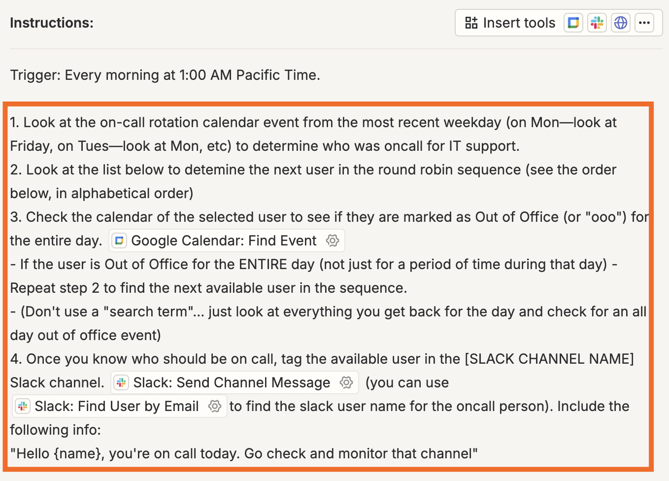 Screenshot of instructions