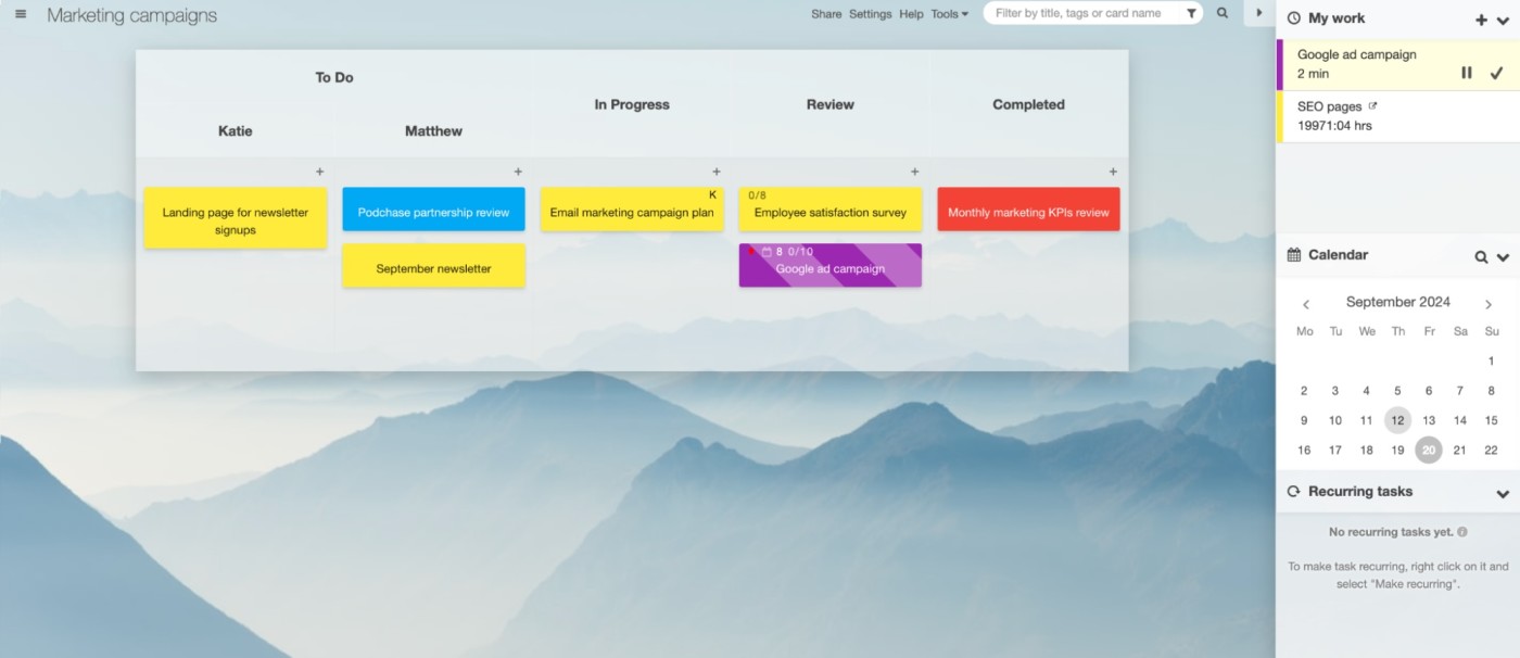 Kanban Tool, our pick for the best Kanban software for built-in time-tracking and managing clients.