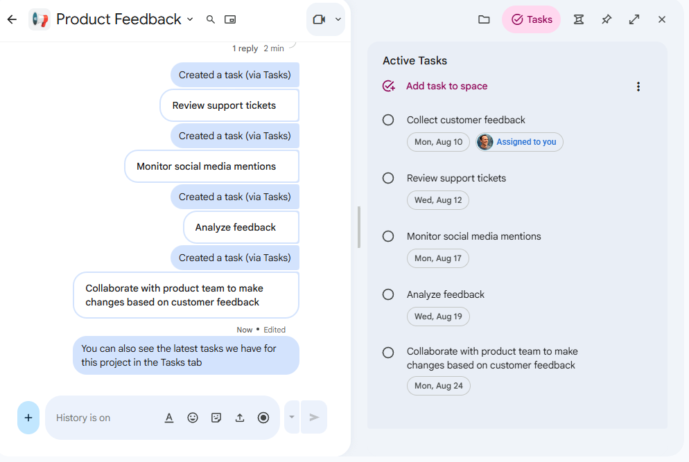 Task management in Google Chat