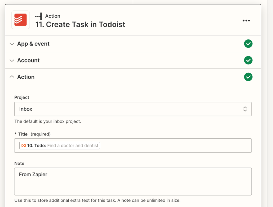 Screenshot of Todoist task step