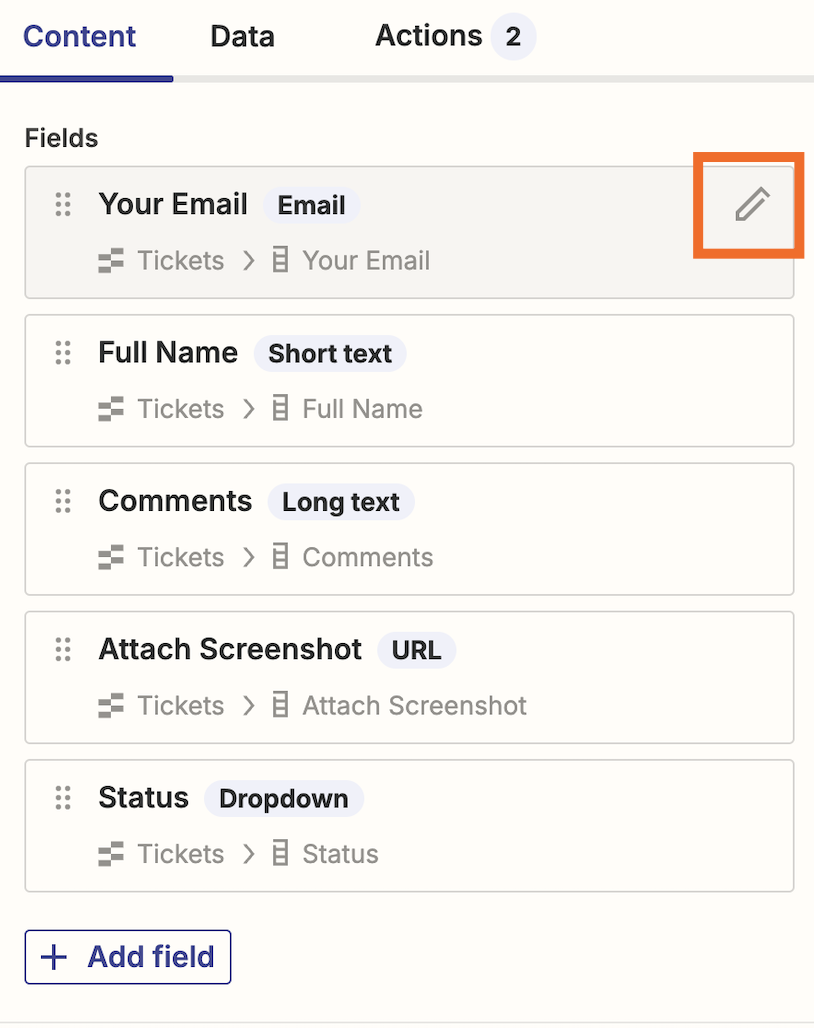 Screenshot of pencil icon in form fields