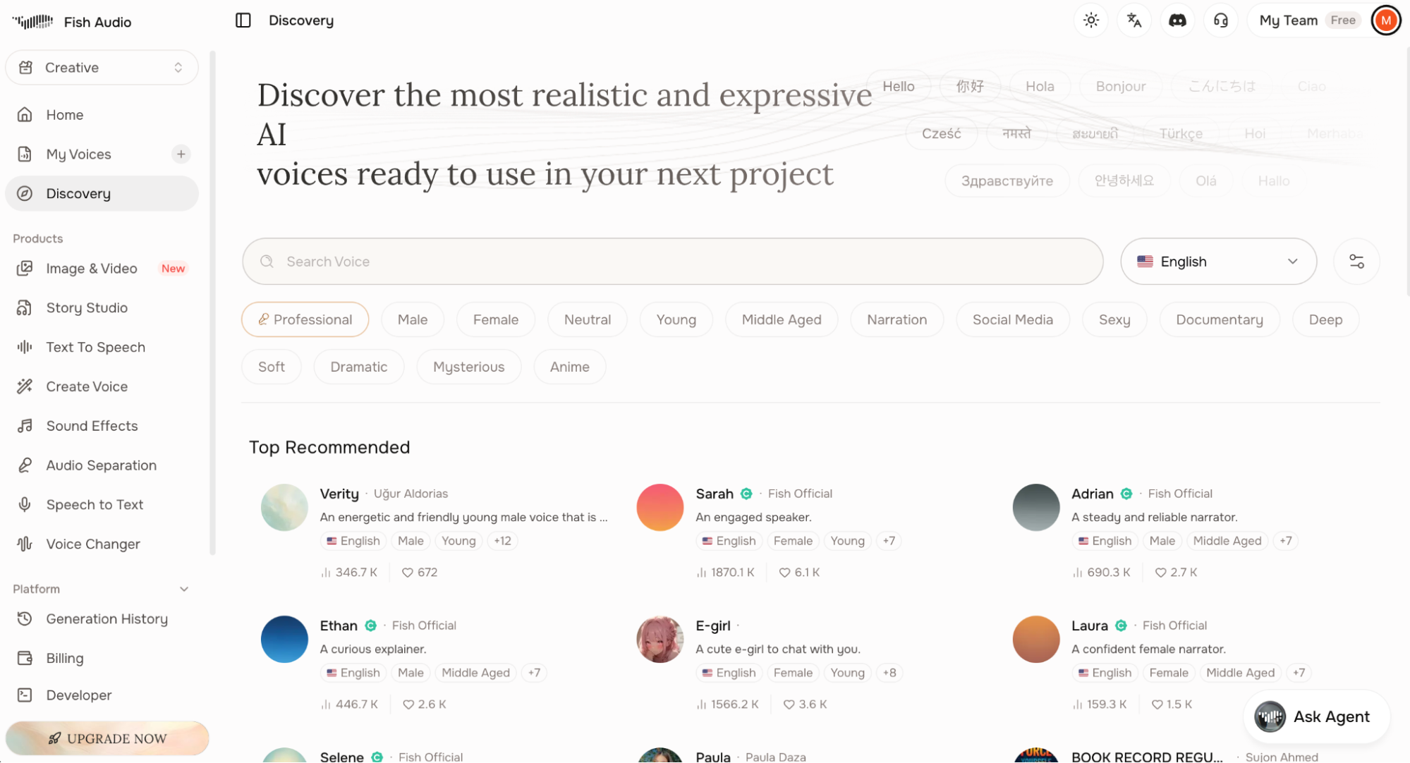 Fish Audio, our pick for the best AI voice generator for community voice templates