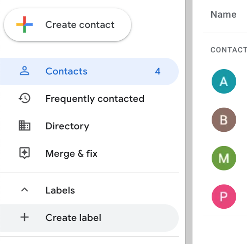How to create a new label in Google Contacts. 
