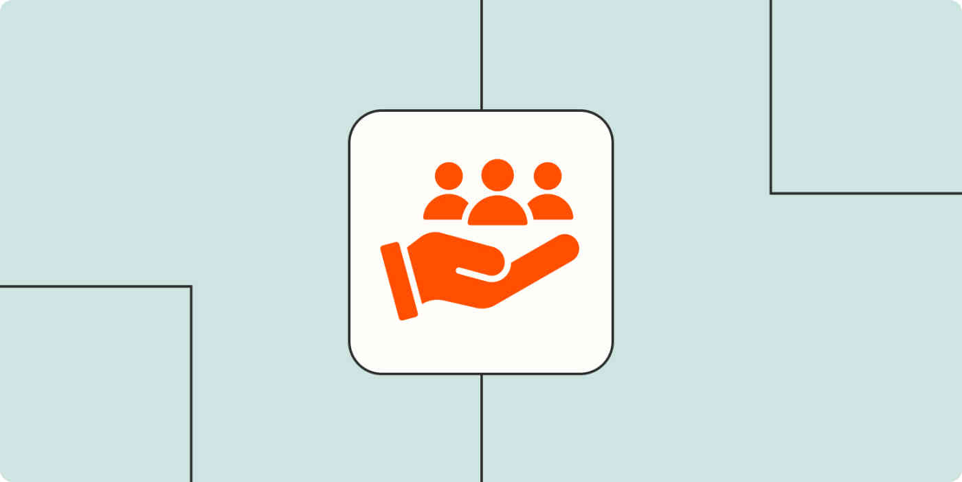 An orange hand holding up 3 people icons.