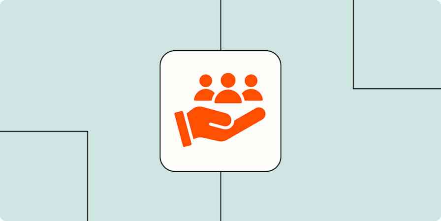 An orange hand holding up 3 people icons.