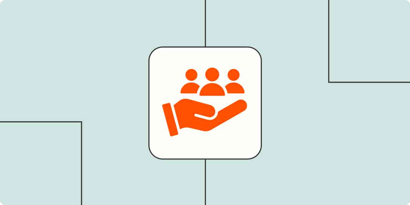 An orange hand holding up 3 people icons.
