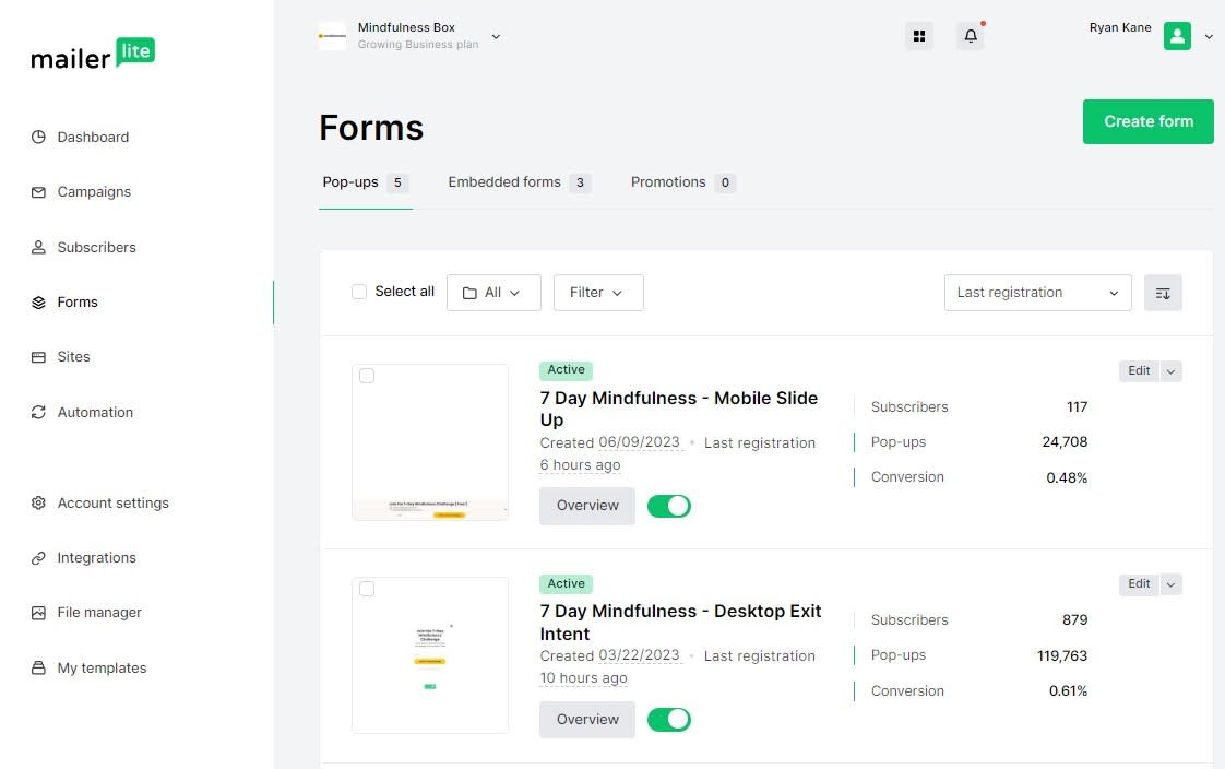 Form responses in MailerLite