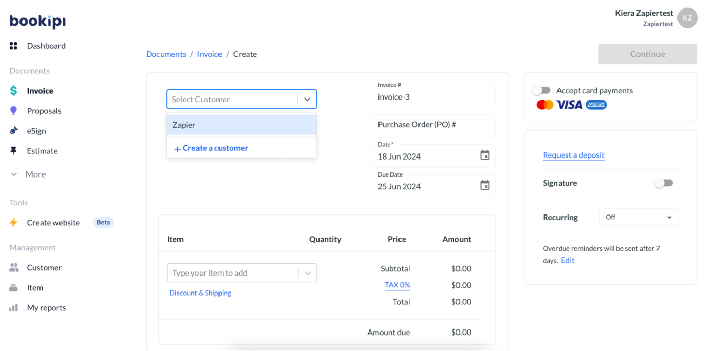 Bookipi, our pick for the best free invoicing software for a simple way to invoice