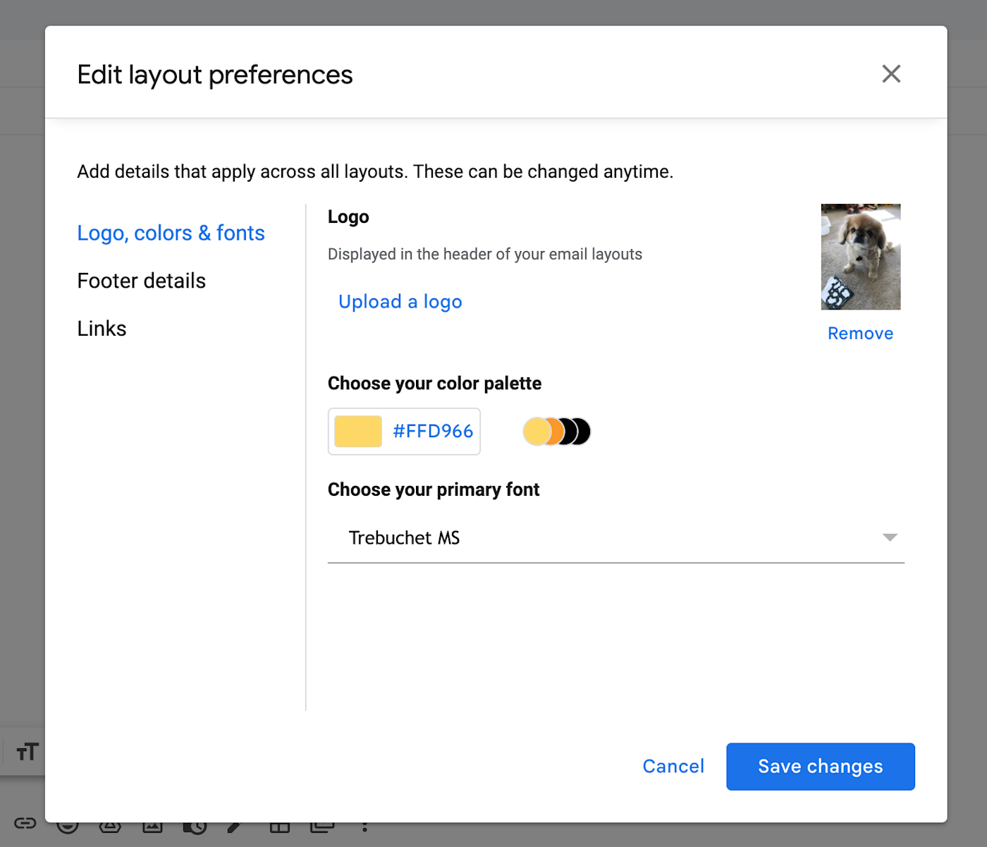 Edit layout preferences in Gmail. 