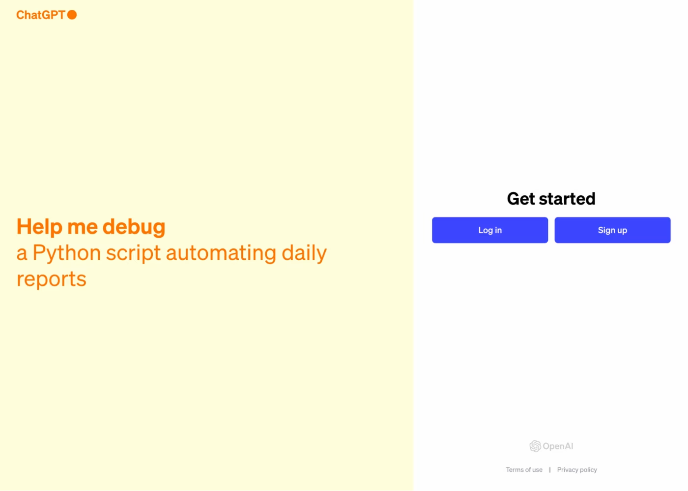 Screenshot of OpenAI get started page
