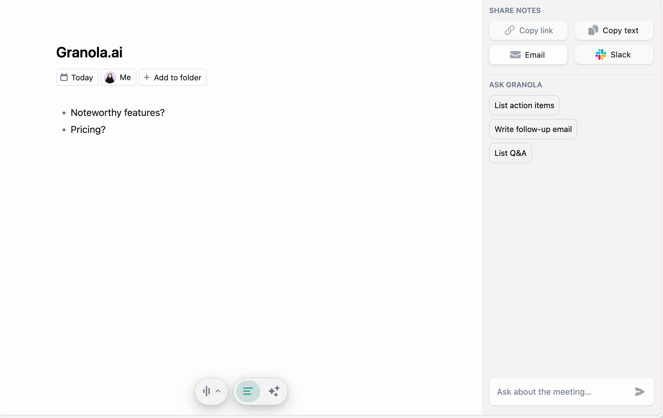 Demo of how to enhance notes using Granola.ai.