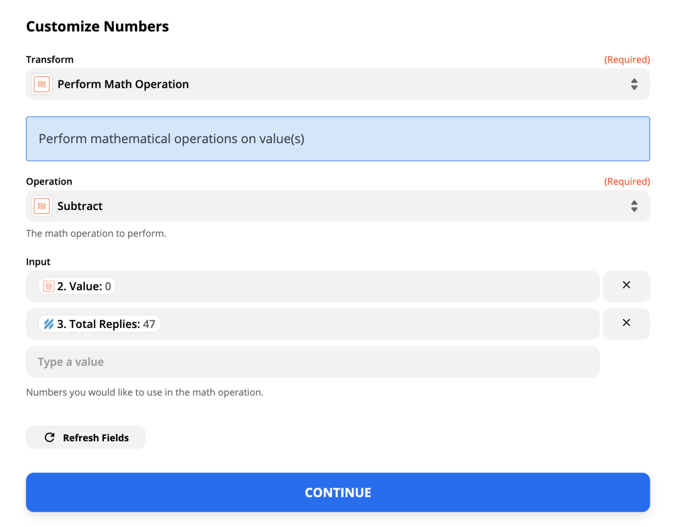 How to set your Zap up to perform a math operation.