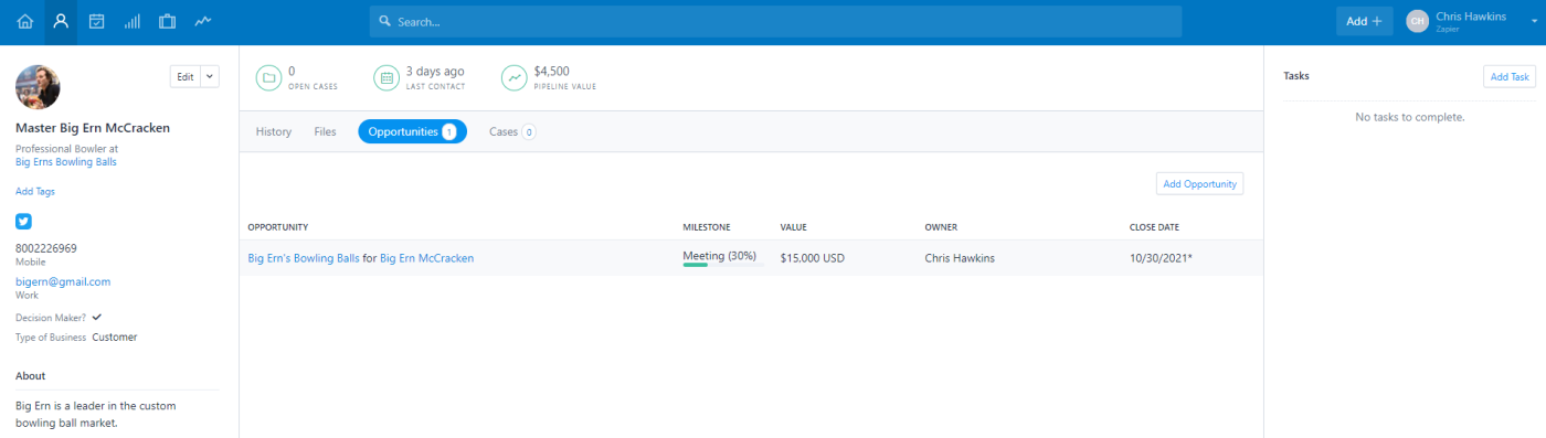 A screenshot of Capsule CRM, our pick for the best free simple CRM