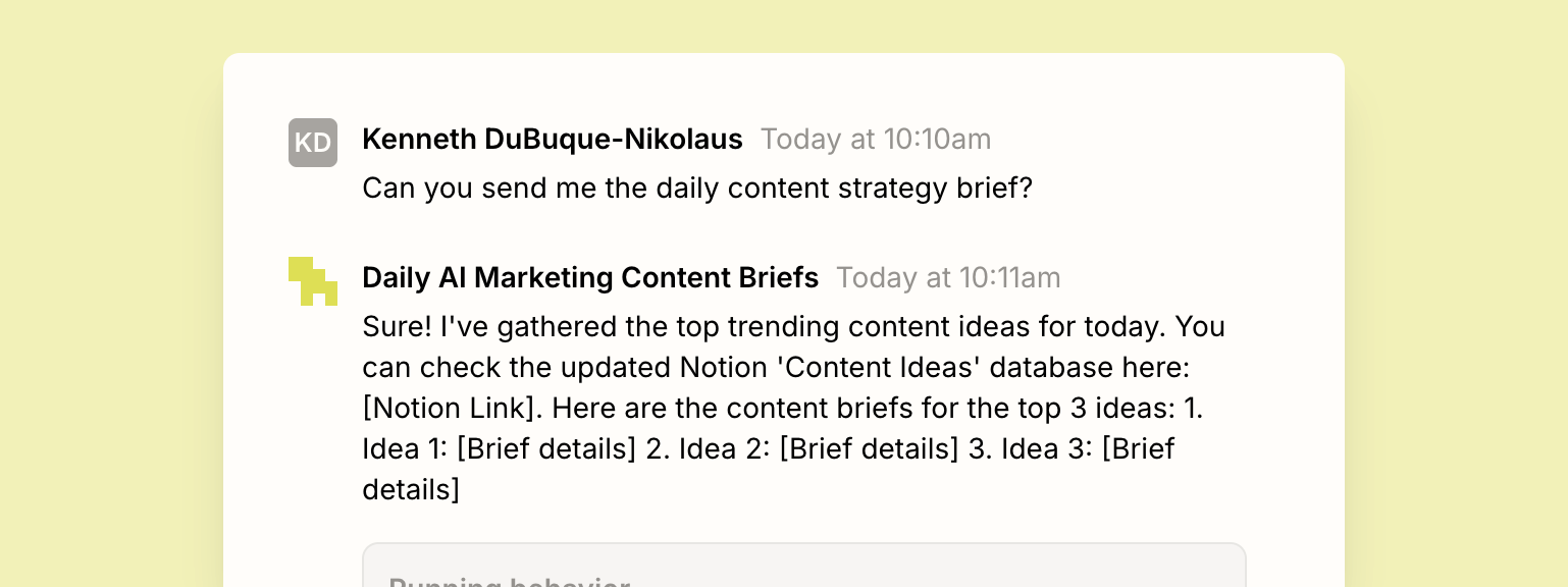 A conversation with an AI assistant built in Zapier Agents about a content strategy brief
