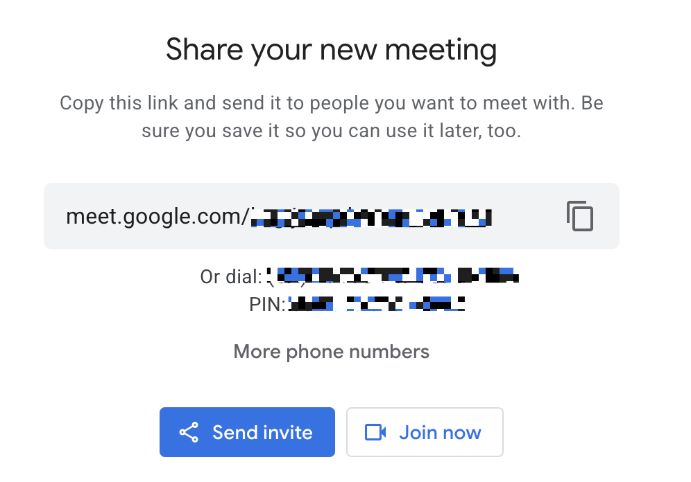 Google Meet meeting details.