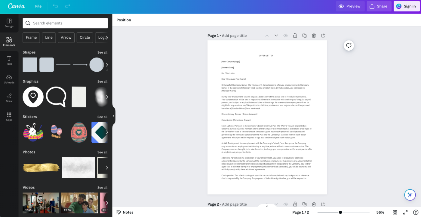 Canva PDF editor, a DocuSign alternative