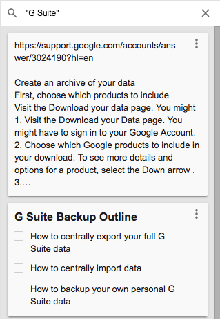 search Google Keep from Google Docs